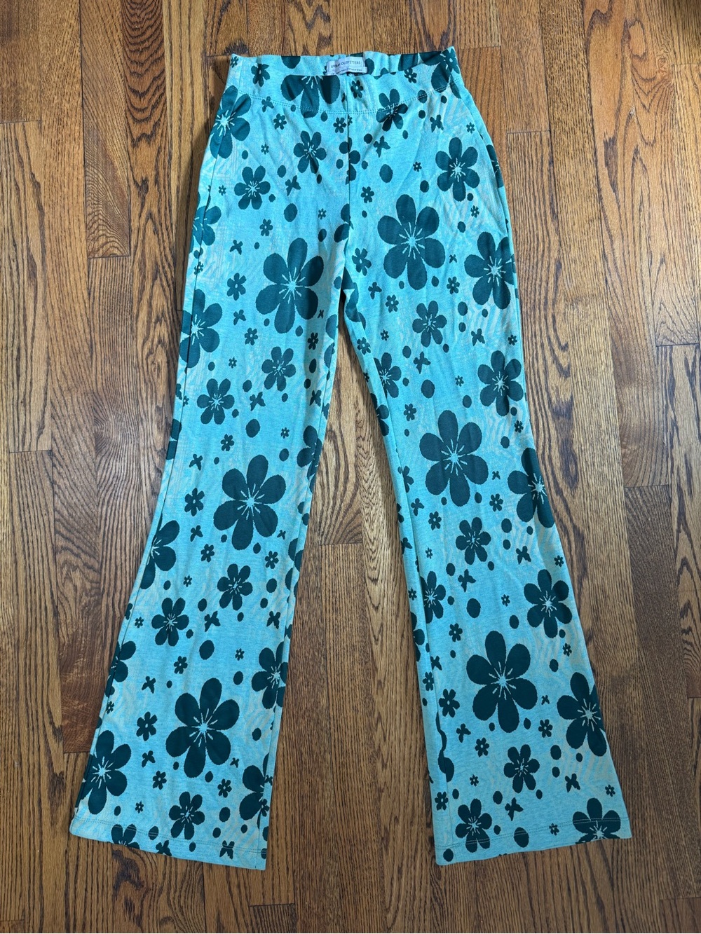 Urban Outfitters Y2K Inspired Floral Flare Pants Aqua Blue Green Size S - Picture 2 of 14